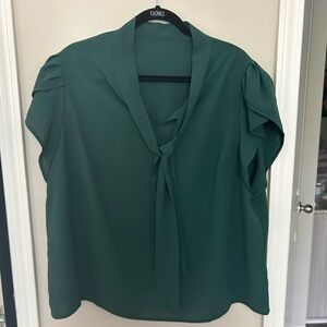 Tie Neck Petal Sleeve Blouse | Green
